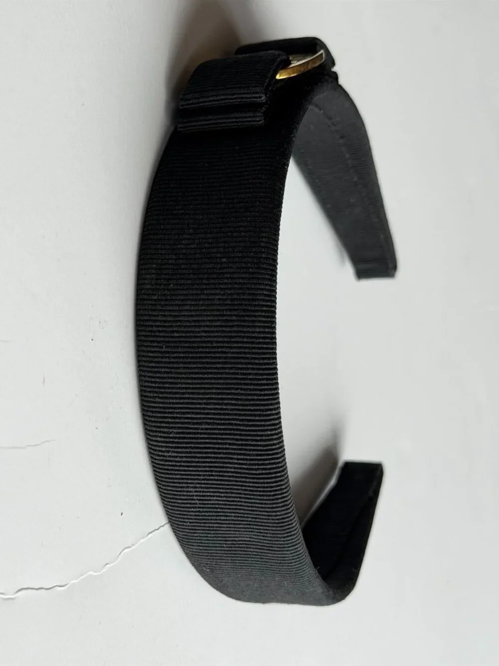 Ferragamo Black Vara Bow Headband Gold Plate Grosgrain - MINT
